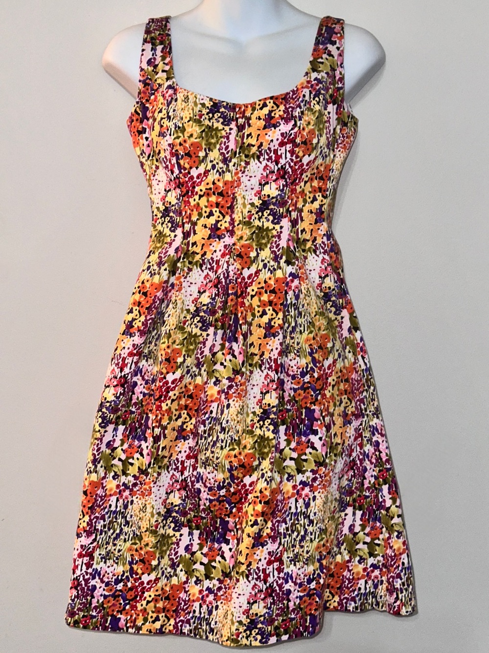 Nine West Size 4 Floral Dress in Orange, Purple, Pink, Yellow & Green